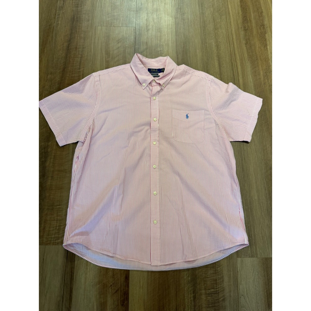 Polo Ralph Lauren Button Down Mens XL Pink Seersucker Stripe RL Untucked Fit